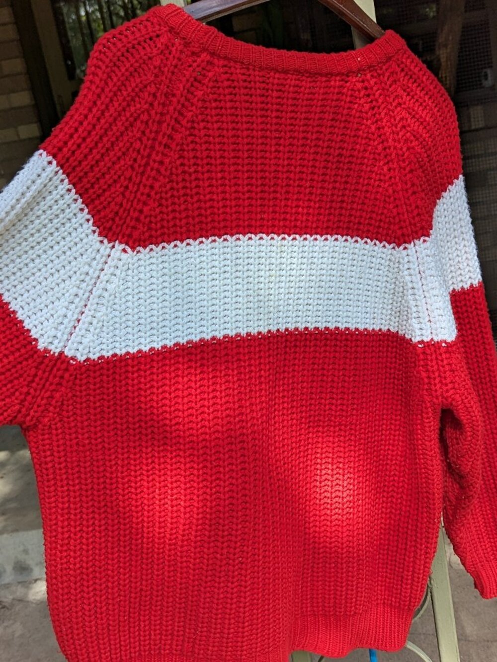 Vintage One Step Up Chunky Knit Sweater Red & White Colorblock L